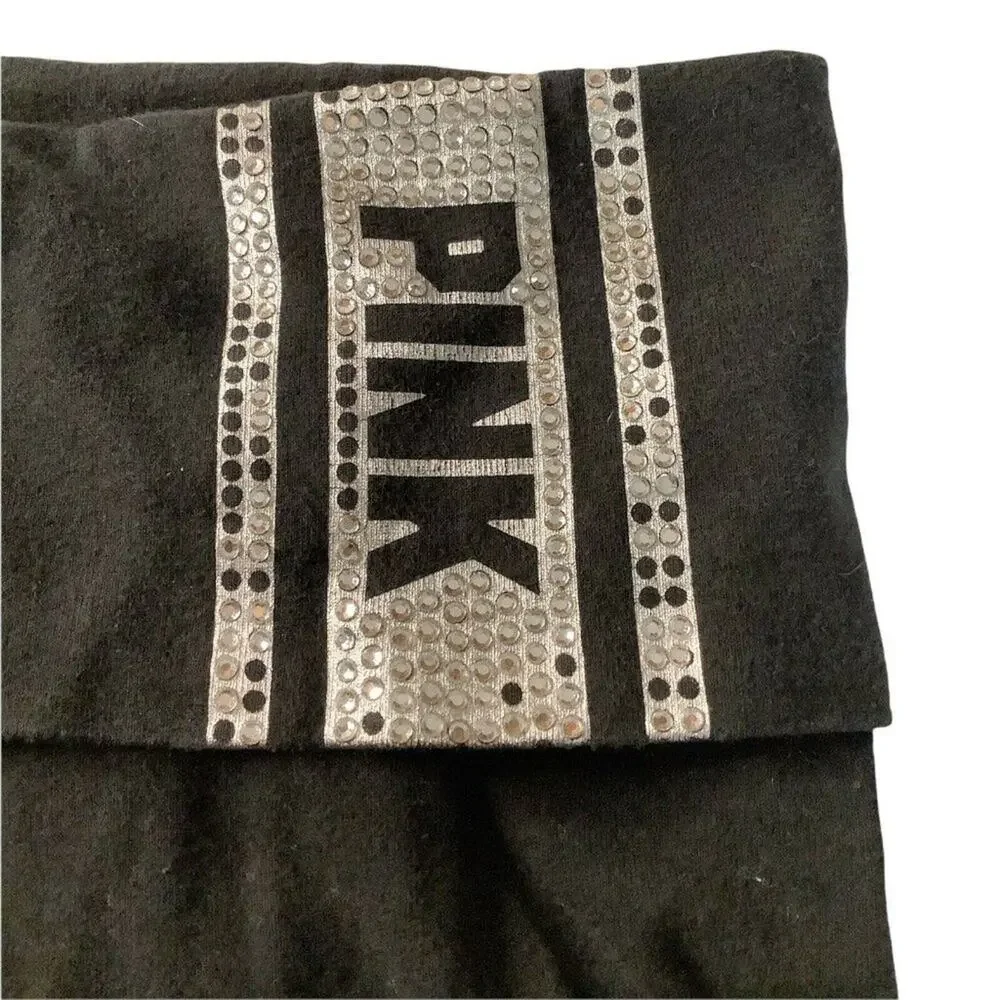 Victoria’s Secret PINK Rhinestone Foldover Yoga Capri Leggings Black S - Picture 2 of 10